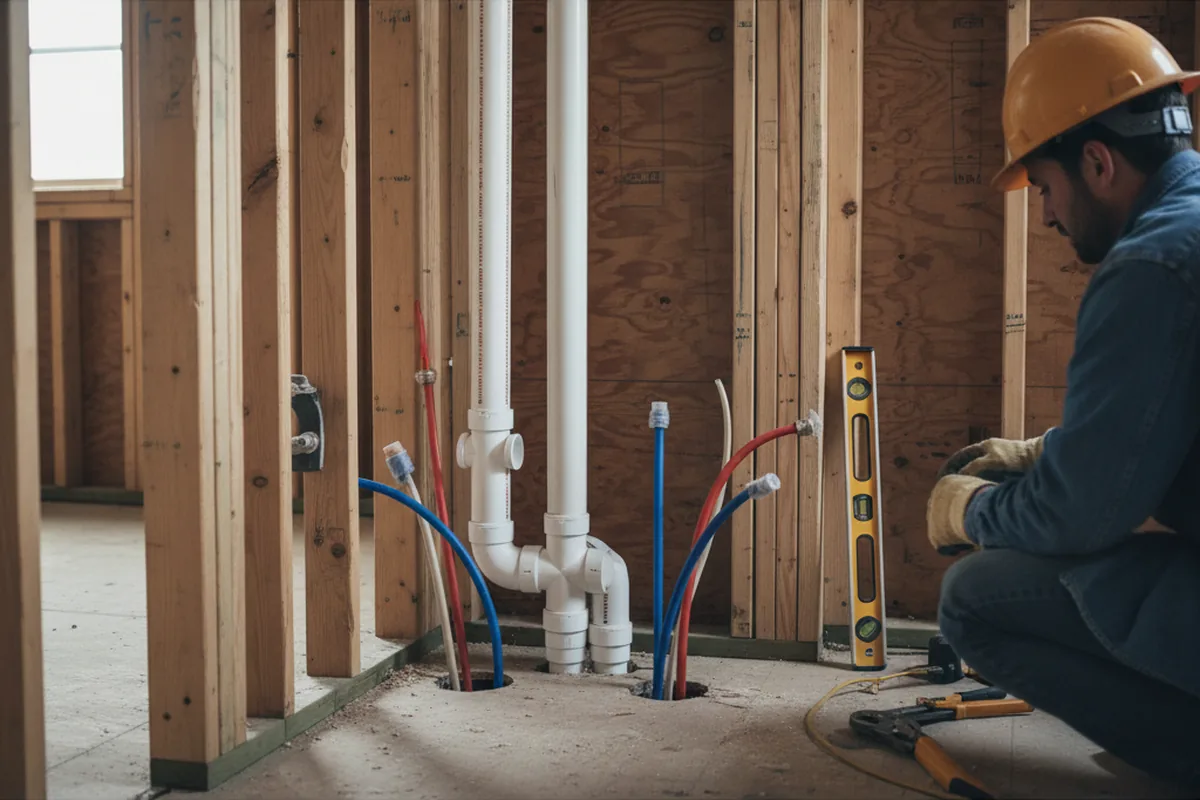 Drain and supply rough-in during Sump Pump Repair in Anthony